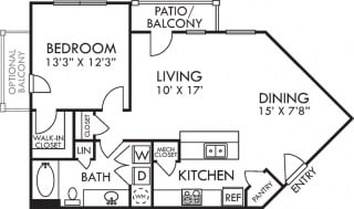 Elliot I. 1 bedroom apartment. Kitchen with bartop open to living/dinning rooms. 1 full bathroom. Walk-in closet. Patio/balcony.