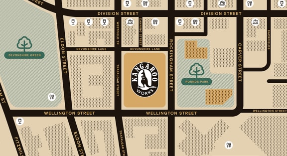 a screenshot of a street map with a red circle on it