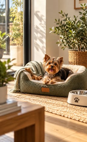 A woman is sitting on a couch holding a dog.