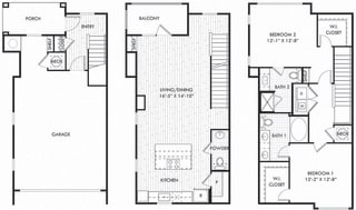 The Martin Townhome with Garage Martin. 2 bedroom townhome. Kitchen with island open to living/dinning room. 2 full bathrooms + powder room, double vanity in master. Walk-in closets. patio 1st and 2nd floor. Attached garage.