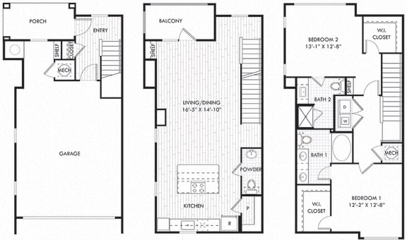 Martin. 2 bedroom townhome. Kitchen with island open to living/dinning room. 2 full bathrooms + powder room, double vanity in master. Walk-in closets. patio 1st and 2nd floor. Attached garage.