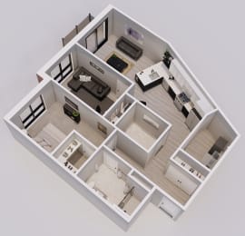 Hartman Style K - 1 bed, 1 bath + den - 3D floor plan