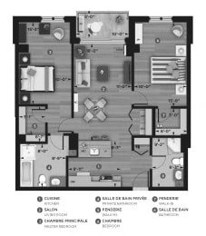 Floor Plan  2 bedroom 2 bathroom apartment floor plan at La Voile Pointe-Claire in Pointe Claire, QC