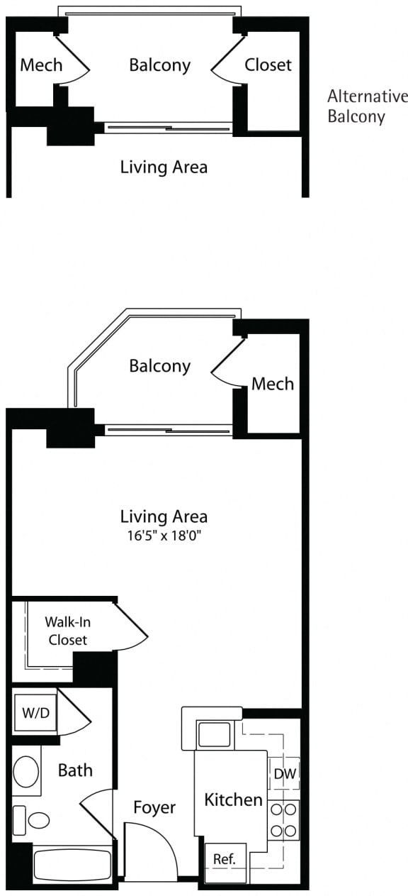 0X1B Studio Floor Plan at 1221 S Eads Apartments, Arlington, VA, 22202