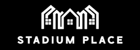 A black and white image of a stadium with the words "Stadium Place" below it.