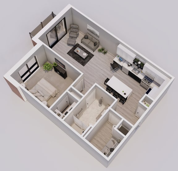 Lincoln Style A - 1 bed, 1 bath apartment 3D floor plan