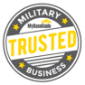 A black circle with the word "TRUSTED" in yellow and yellow stars around it.