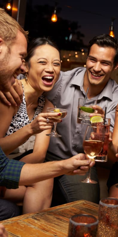 A group of friends laughing at Atomic Orchard Experiment, Oregon, 97232