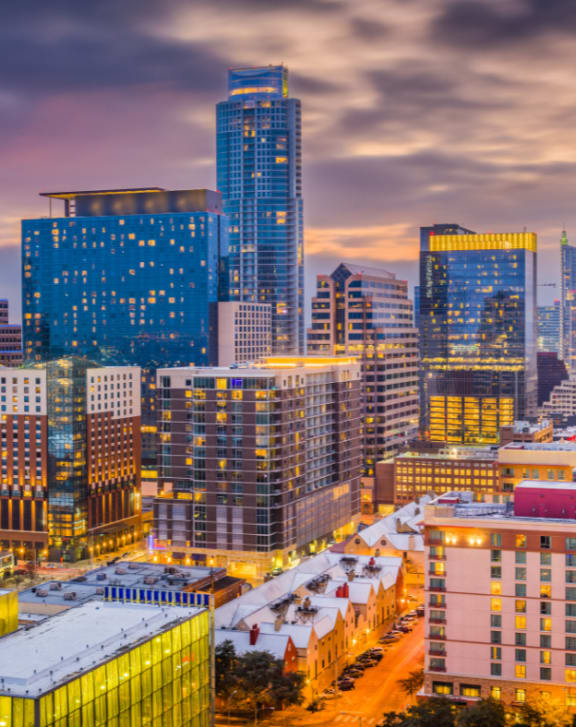 a view of the san francisco skyline at dusk