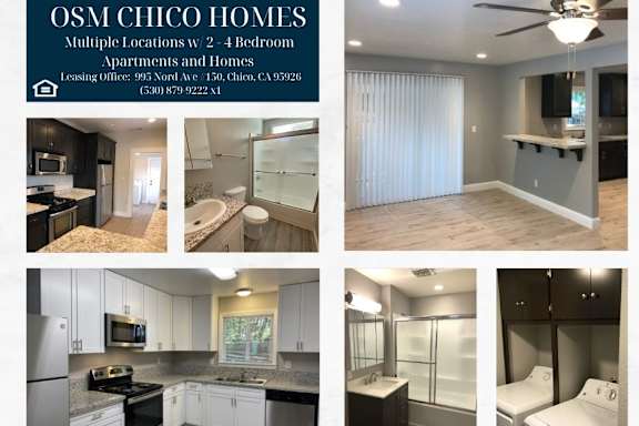 A flyer for OSM Chico Homes showcasing various apartment and home interiors.