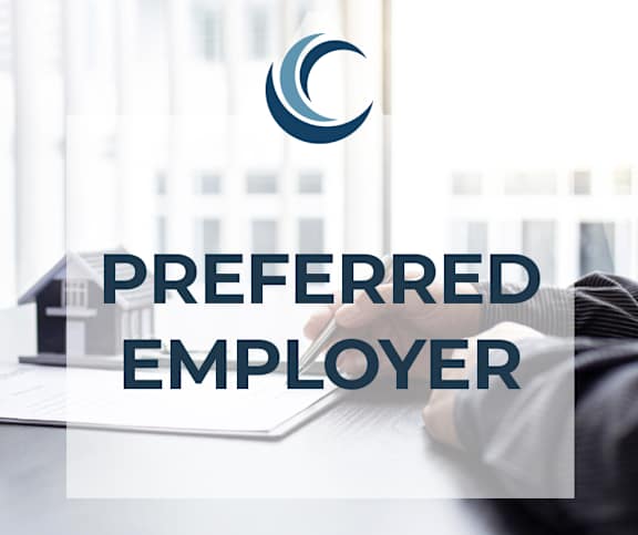 A logo with the text "PREFERRED EMPLOYER" is displayed on a screen.