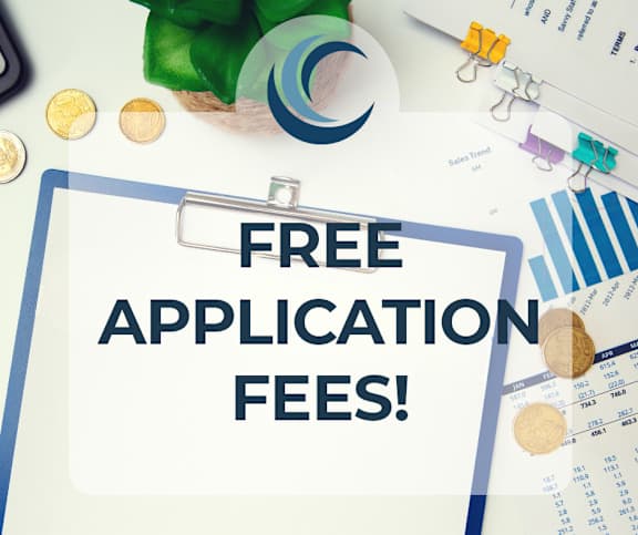 A promotional image advertising free application fees.