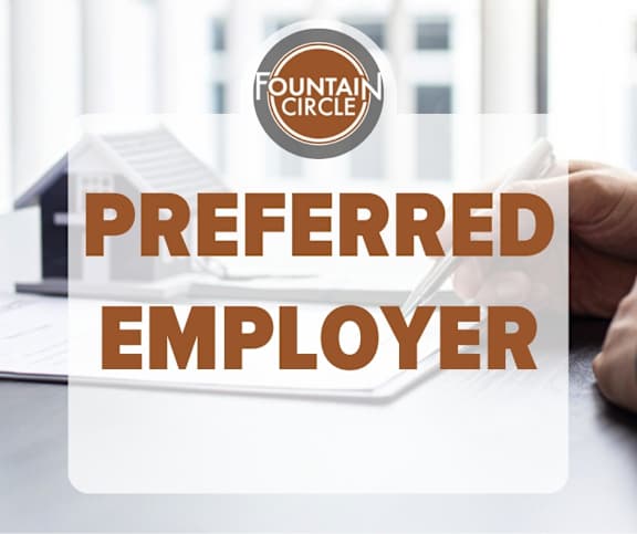 A logo with the text "PREFERRED EMPLOYER" is displayed on a screen.