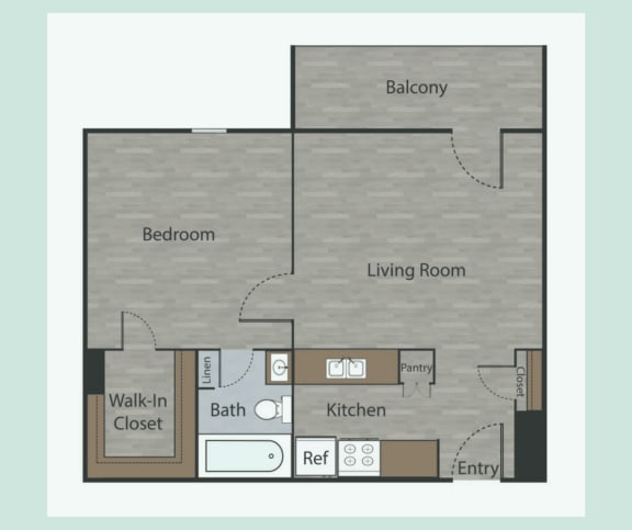 Floor Plan  A1 1 Bed 1 Bath Apartments in Metropolitan at Mesh Properties, Austin, Texas