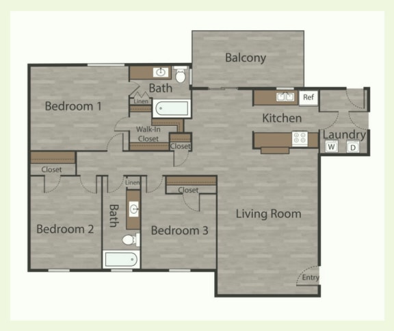 Floor Plan  C1 3 Bed 2 Bath Apartments in Mesh I at Mesh Properties, Austin, TX, 78741