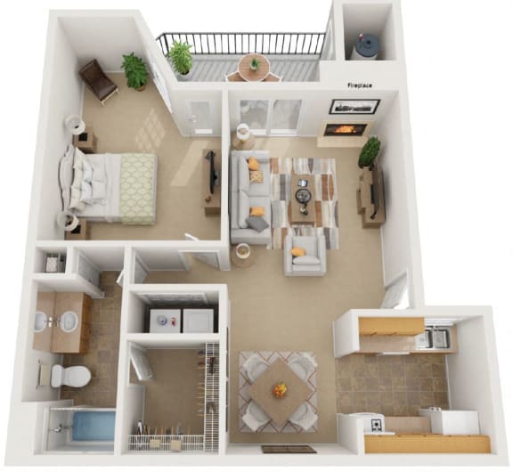 3d 1 bedroom floor plan | The Amethyst Apartments in Austin TX