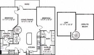 Franklin Loft. 2 bedroom apartment. Stairs to loft. Kitchen with island open to living/dinning room. 2 full bathrooms, double vanity in master. Walk-in closets. Patio/balcony.