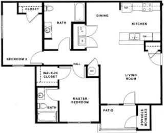  Floor Plan 2 Bed, 2 Bath