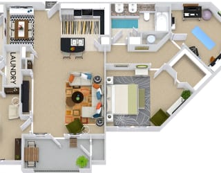 The London 3D. 2 bedroom apartment. Kitchen with bartop open to living/dining rooms. Study room. 2 full bathrooms, double vanities. Walk-in closets. Patio/balcony.