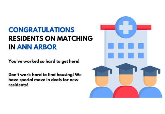A congratulatory image for Ann Arbor with graduation caps and a calendar icon.