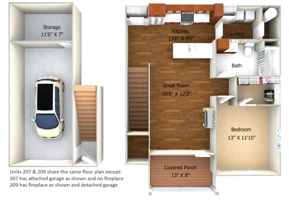 Apartment 207 and 209 Floor Plan at Cedar Place Apartments, Cedarburg, 53012