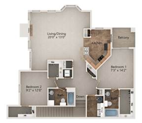 Swan two bedroom two bathroom floorplan at Stone Creek Villas