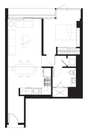 Clementina - 1 Bedroom 1 Bath Floor Plan Layout - 614 Square Feet