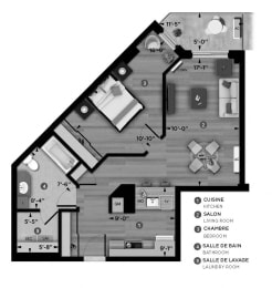 Floor Plan  1 bedroom 1 bathroom apartment floor plan at La Voile Pointe-Claire in Pointe Claire, QC