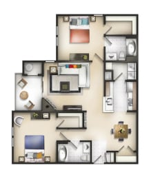 2 Bed 2 Bath Baker II Hickory Floor plan at The Residences at the Manor Apartments, Frederick