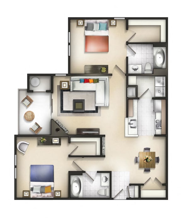 Floor Plan  2 Bed 2 Bath Baker II Hickory Floor plan at The Residences at the Manor Apartments, Frederick