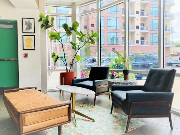 secured entry lobby at Studio One Apartments, Detroit, 48201