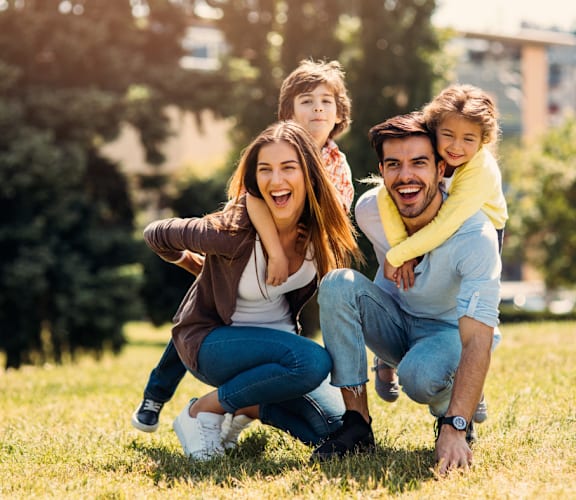 a happy family in a park