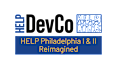 A blue and black image with the word HELP in the top left and HELP Philadelphia I & II Reimagined in the center.