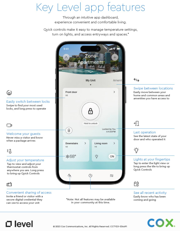 a screenshot of an iphone showing the key level features of the app