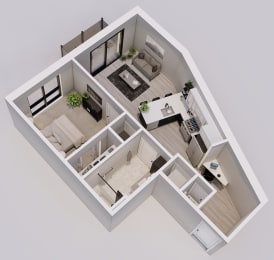 Wedgewood Style H - 1 bed, 1 bath apartment 3D floor plan