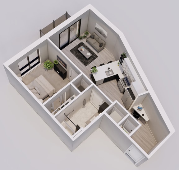 Wedgewood Style H - 1 bed, 1 bath apartment 3D floor plan