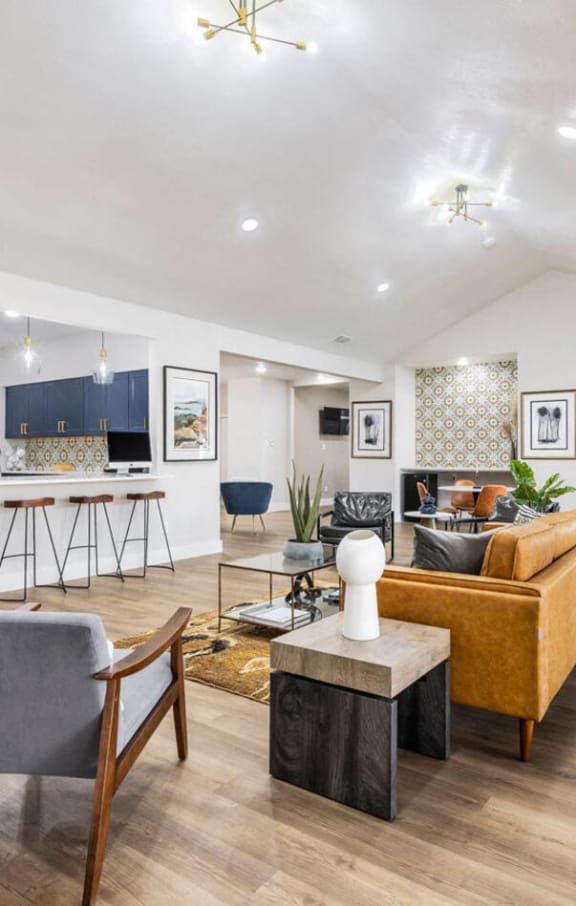 a living room with a couch and a table