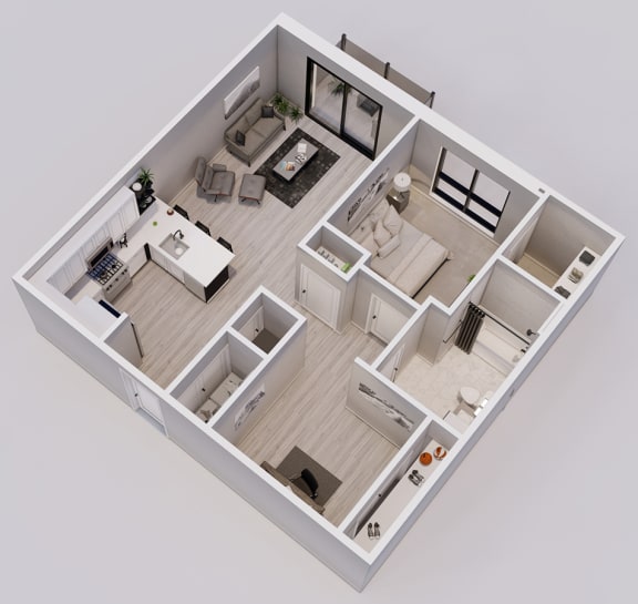 Hartman Style A - 1 bed, 1 bath + den - 3D floor plan Hartman Style A - 1 bed, 1 bath + den - 3D floor plan