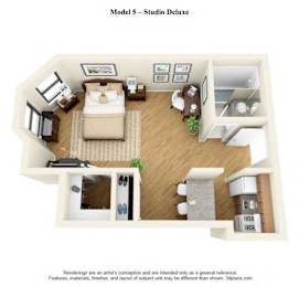 The Dearborn - Studio Deluxe - Model 5 at 14 West Elm Apartments, Chicago,Illinois