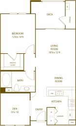 Residence 4 - 1 Bedroom 1 Bath Floor Plan Layout - 831 Square Feet at The Promenade Rio Vista, San Diego