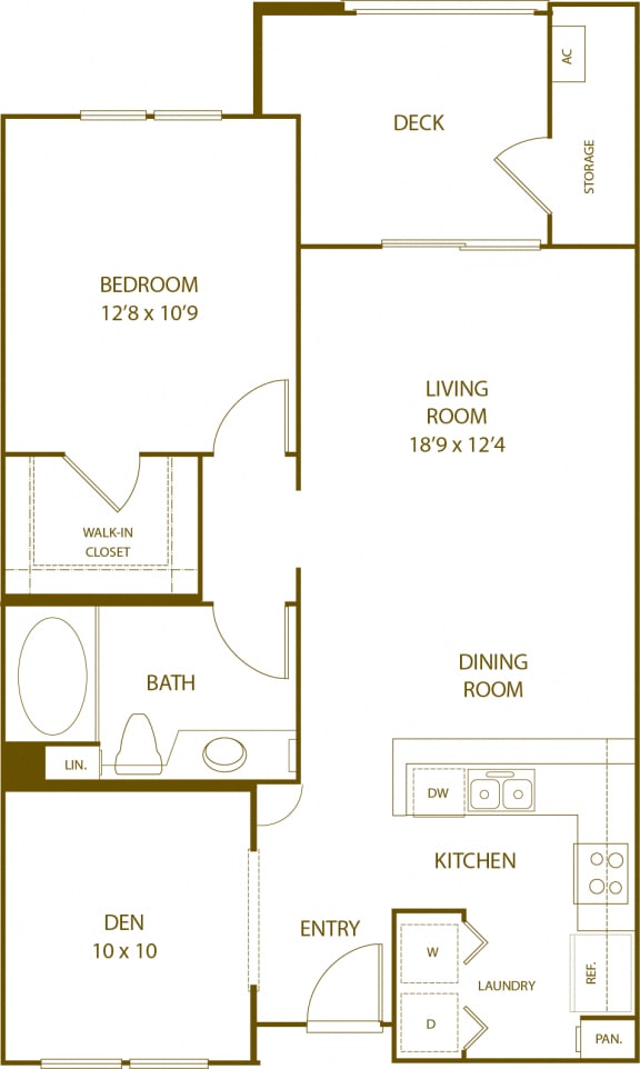 Residence 4 - 1 Bedroom 1 Bath Floor Plan Layout - 831 Square Feet at The Promenade Rio Vista, San Diego