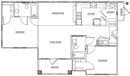  Floor Plan 2 Bed, 2 Bath