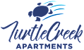 A logo for Turtle Creek Apartments with a turtle and water splash design.