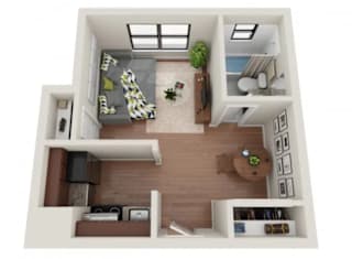 Studio 1 bath at Convent Gardens Apartments, St. Louis, MO, 63108