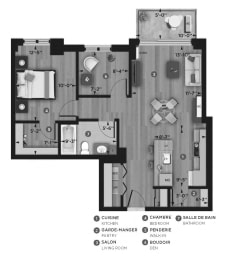 Floor Plan  1 bedroom 1 bathroom apartment floor plan at La Voile Pointe-Claire in Pointe Claire, QC
