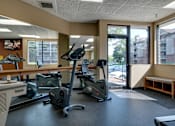 Thumbnail 12 of 17 - Fitness room with various equipment and a large mirror wall