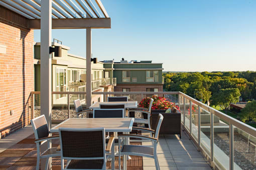 Rooftop patio with chairs