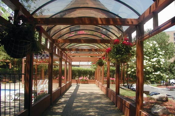 Underneath shaded sun terrace