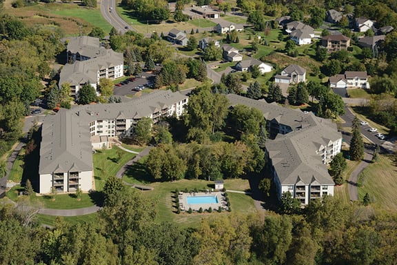 Aerial drone shot of property