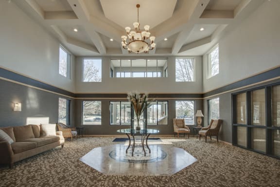 Regal lobby with tall ceiling and chandelier